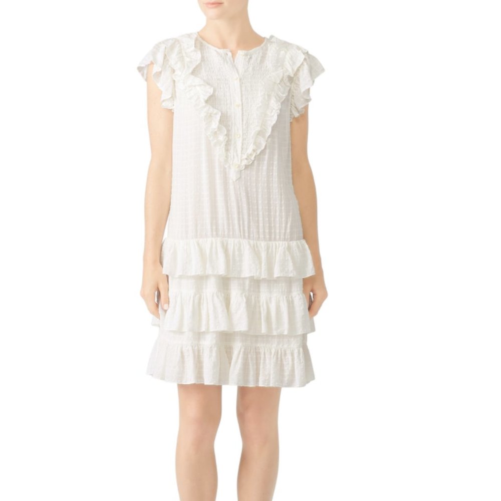 Rebecca Taylor - La Vie White Drapey Drop Waist Shift Summer Dress - M
